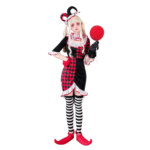 Mädchen Clownkostüm mit verspielt gestreiftem Strumpf und Hut Drune