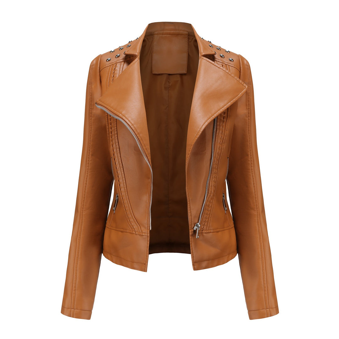 Damen nan Bikerjacke aus Kunstleder mit Nietenbesatz und asymmetrischem Reißverschluss Drune