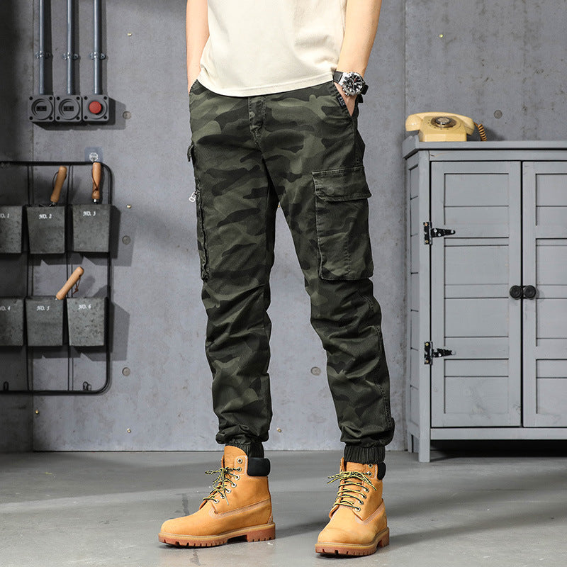 Herren Camouflage‑Cargo‑Jogginghose im Military‑Look mit Mehrfachtaschen und elastischem Knöchelabschluss Drune