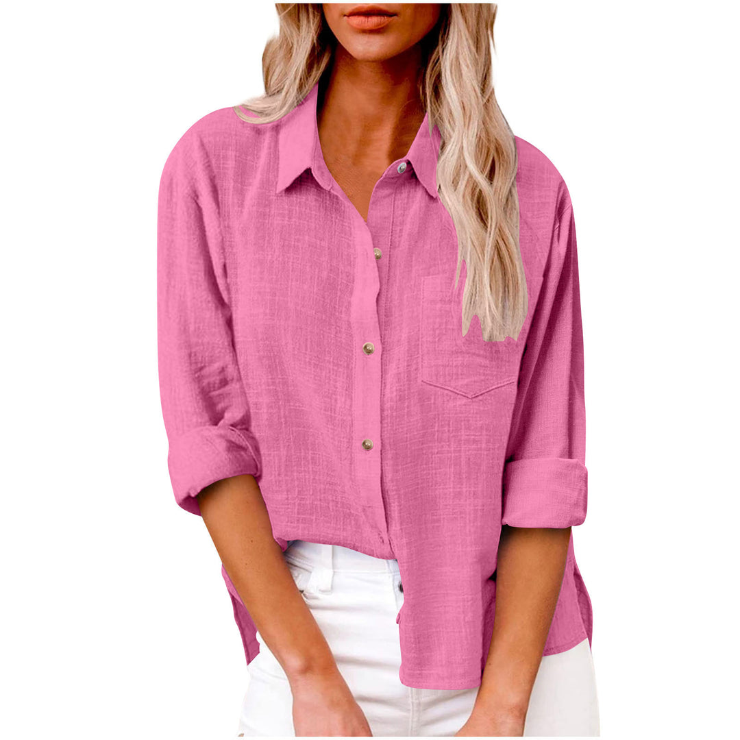 Damen nan oversized Leinen-Baumwollmix Hemdbluse mit Brusttasche und krempelbaren Ärmeln Drune
