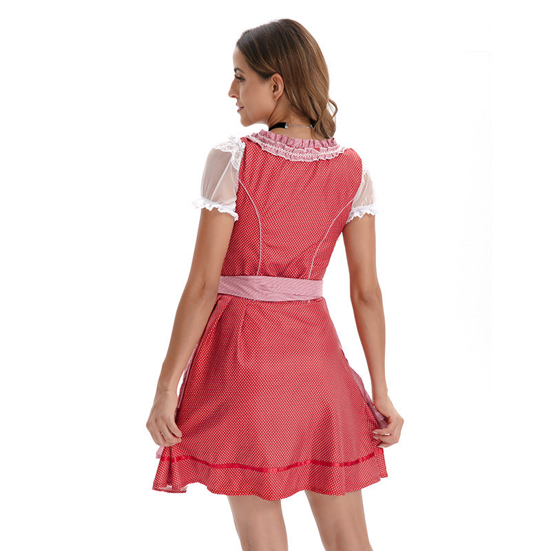 Damen nan traditionelles Dirndlkleid mit Spitzenbluse, Schnürung und Taillenschürze Drune