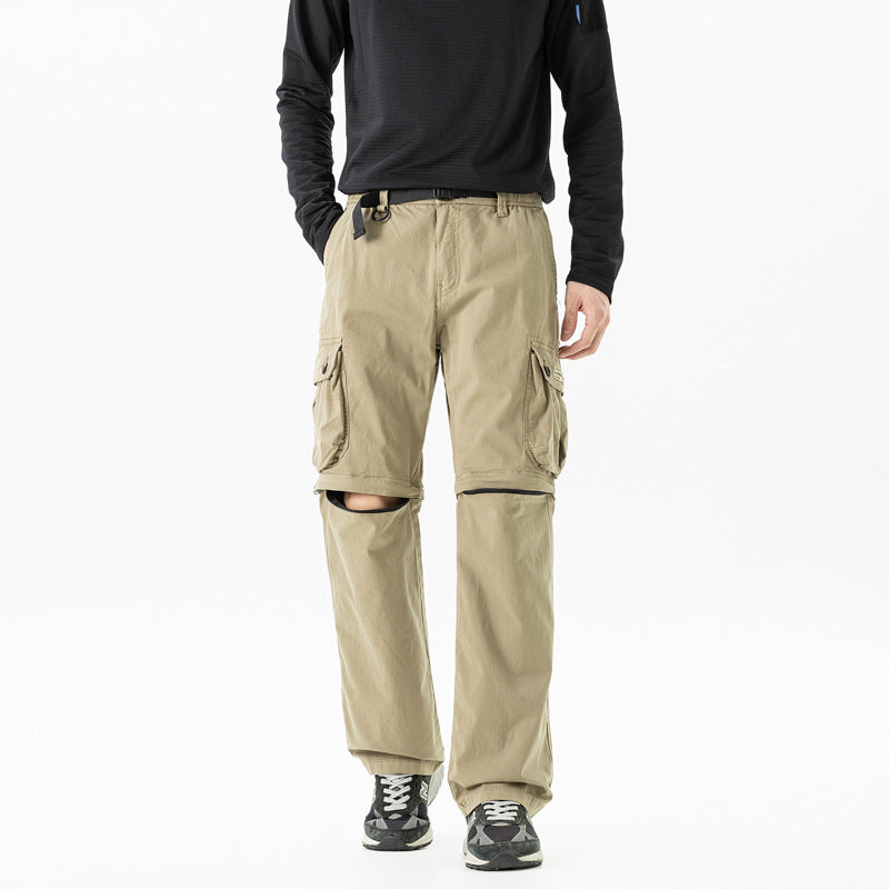 Herren Abnehmbare Cargo-Zip-Hose mit Reißverschluss-Bein, Multifachtaschen und integriertem Gürtel Drune