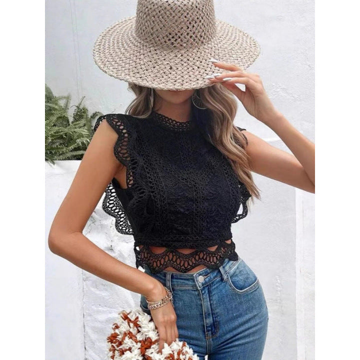 Damen Spitze Detail kurze Bluse Drune