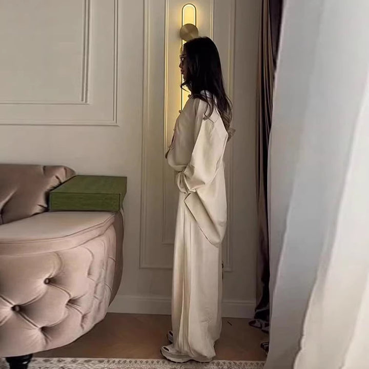 Damen Zweiteiliges Oversize Lounge‑Set mit Stehkragen und dekorativen Knotenverschlüssen Drune