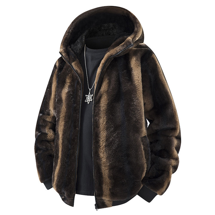 Herren Kapuzen-Fleecejacke im Oversized-Look mit weichem Kunstfellfutter Drune