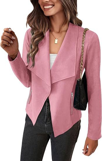 Damen Velourslederimitat-Wasserfallblazer mit asymmetrischem Saum und Reißverschlusstaschen Drune