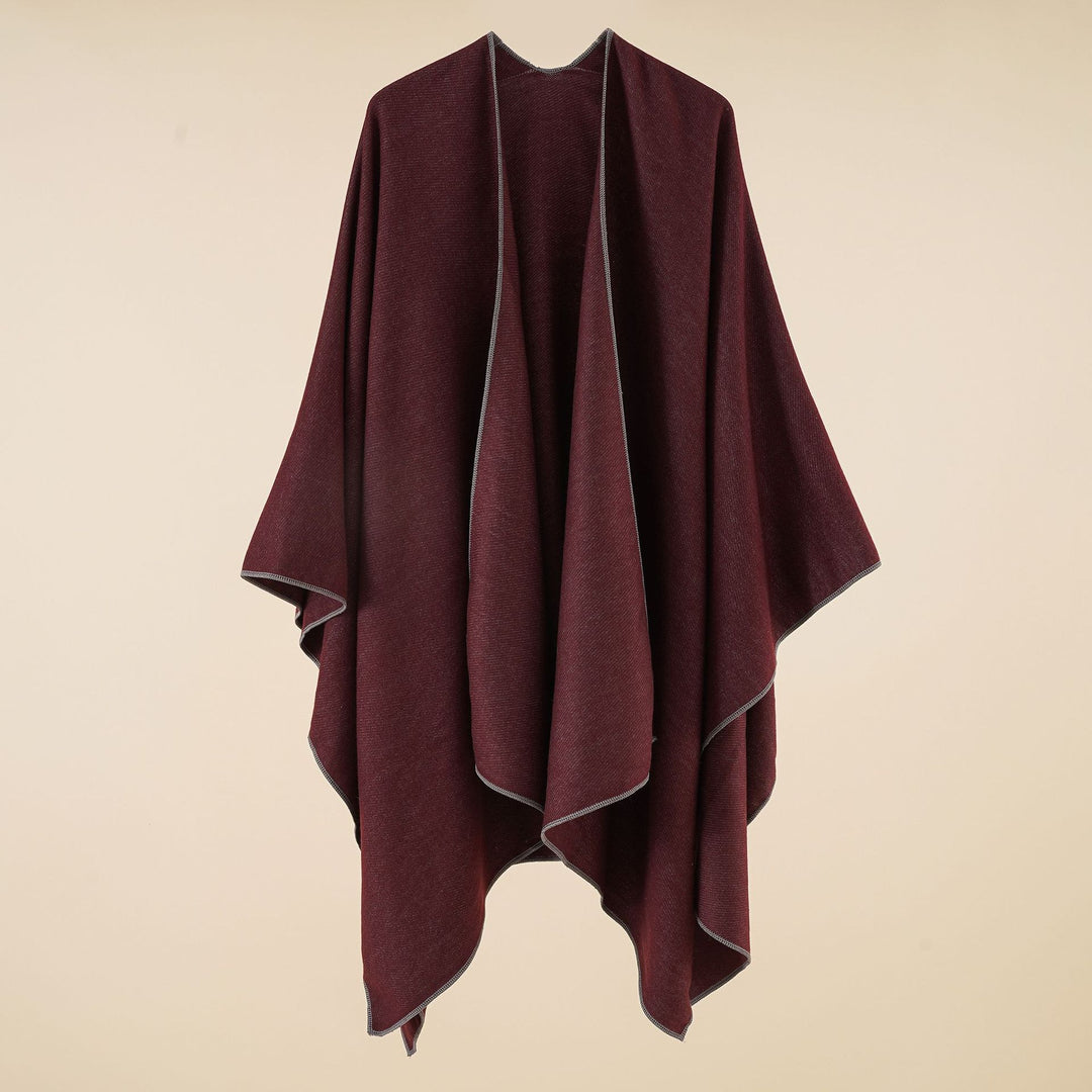 Damen Eleganter Wickelp Poncho aus weichem Wollmix Drune