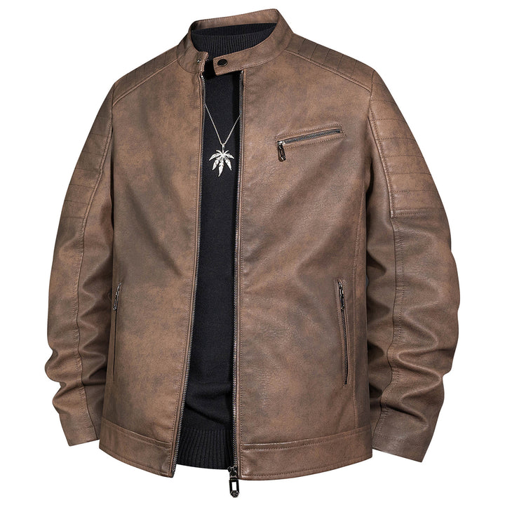 Herren Bikerjacke aus Kunstleder mit Stehkragen und gesteppter Schulter Drune