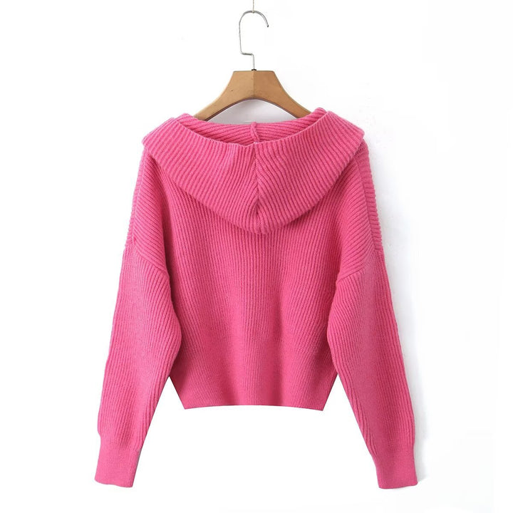 Damen lässige Strickjacke mit Kapuze und praktischen Taschen Drune