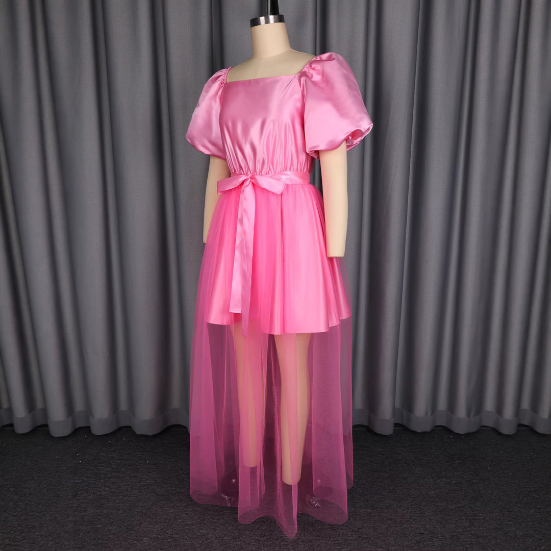 Damen luftiges Kleid mit schickem Tüllrock und Puffärmeln Drune