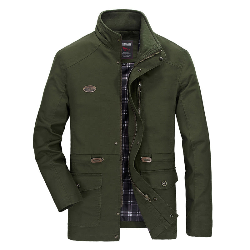 Herren leichter Fieldparka mit Kapuze, kariertem Innenfutter und Taillenkordel Drune