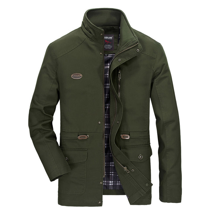 Herren leichter Fieldparka mit Kapuze, kariertem Innenfutter und Taillenkordel Drune