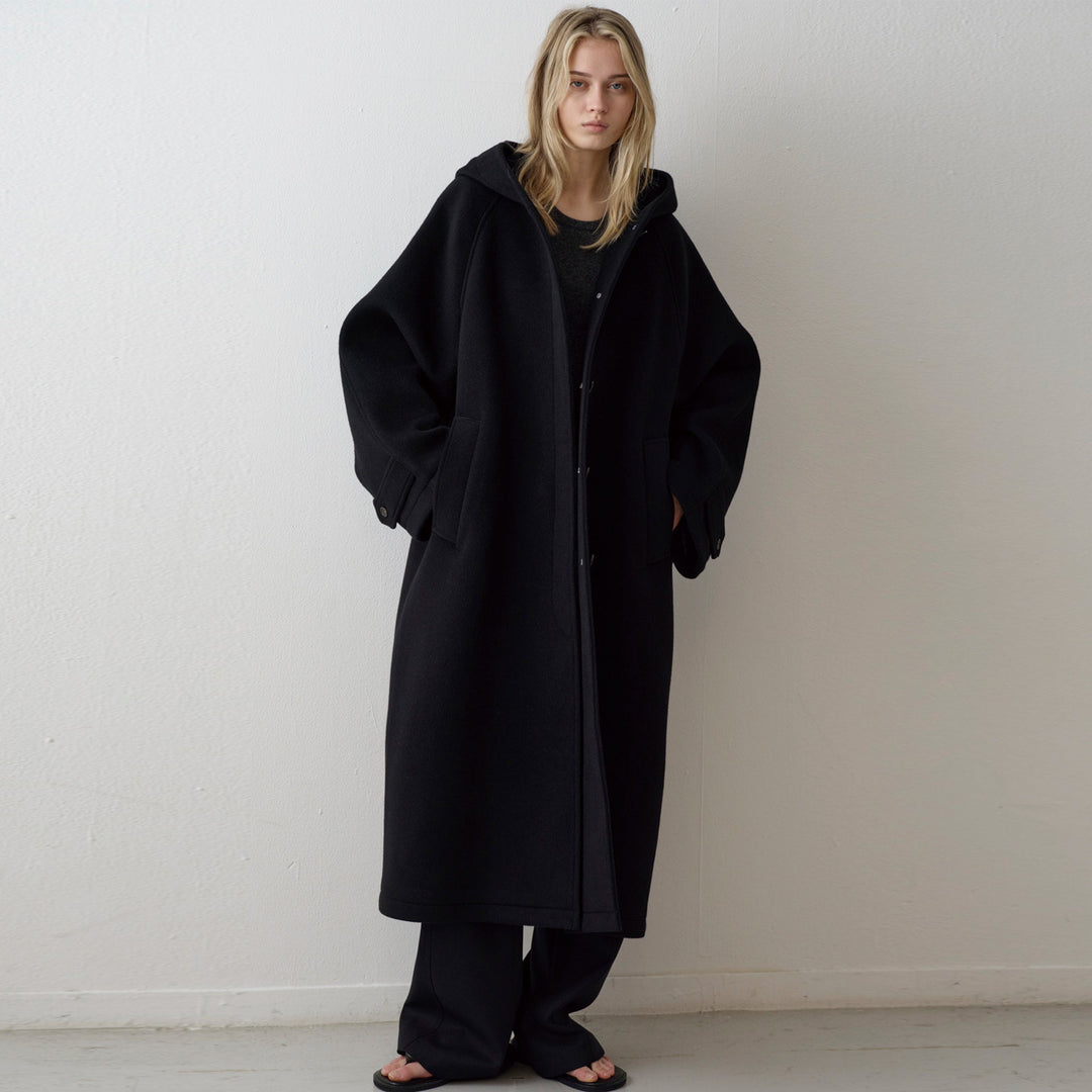 Damen Eleganter Oversize-Mantel mit Kapuze und praktischen Taschen Drune