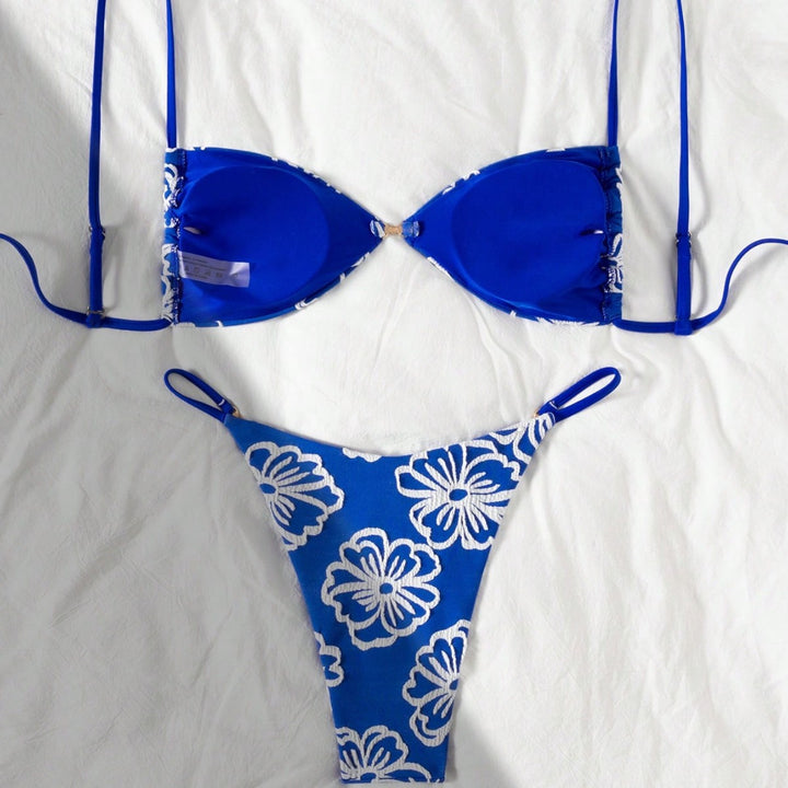 Damen Triangel-Bikini mit floralem Design und verstellbaren Trägern Drune