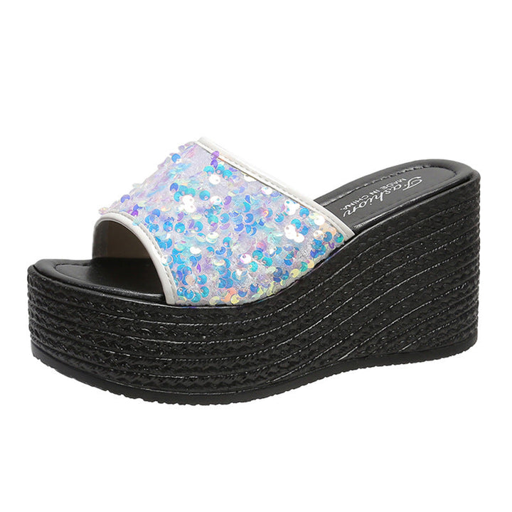 Damen Glitzernde Plateau-Sandalen mit offener Zehenpartie und hohem Absatz Drune