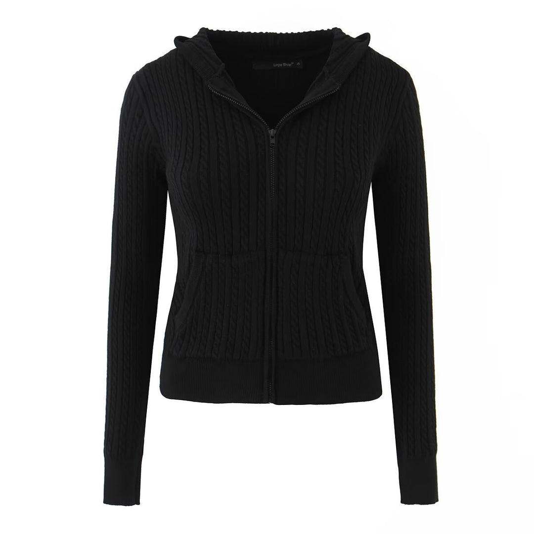 Damen modische Sweatjacke mit Struktur und integrierter Kapuze Drune