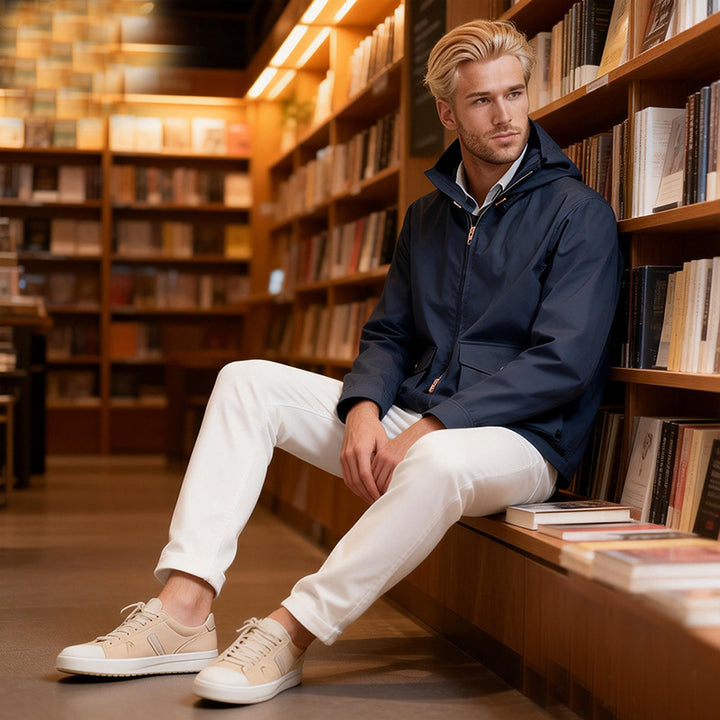 Herren Leichte Kapuzenjacke im urbanen Minimalstil mit Zwei-Wege-Reißverschluss und Pattentaschen Drune