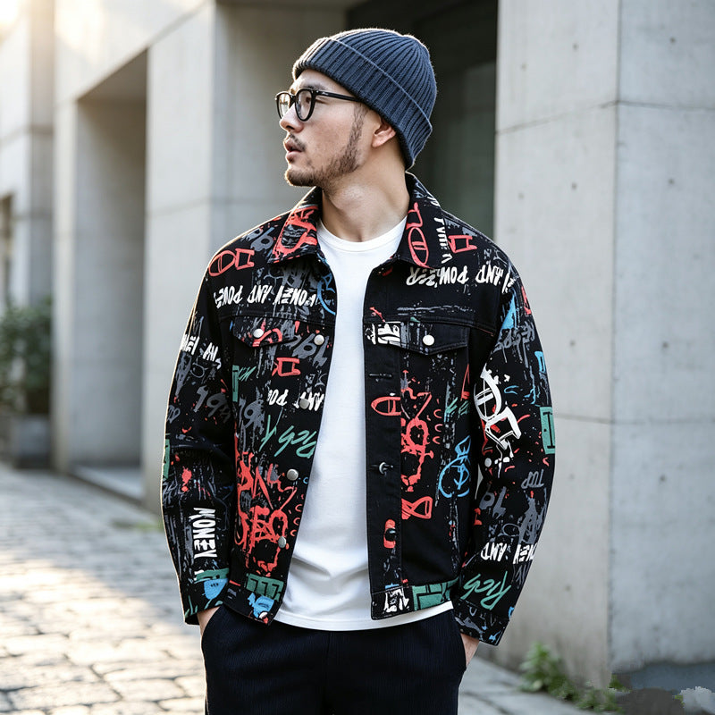 Herren Stilvolle Graffiti-Jeansjacke Drune