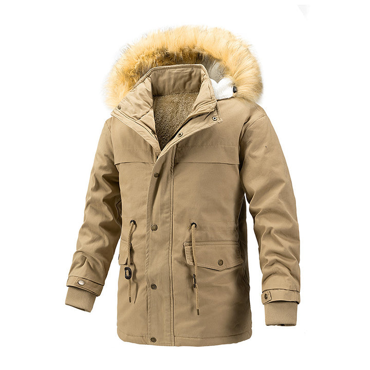 Herren Winterschutz-Parka mit wärmendem Teddyfutter abnehmbarer Kunstfellkapuze und verstärkten Utility-Taschen Drune