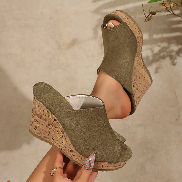 Damen Wedge-Pantoletten mit elegantem Korkdetail Drune