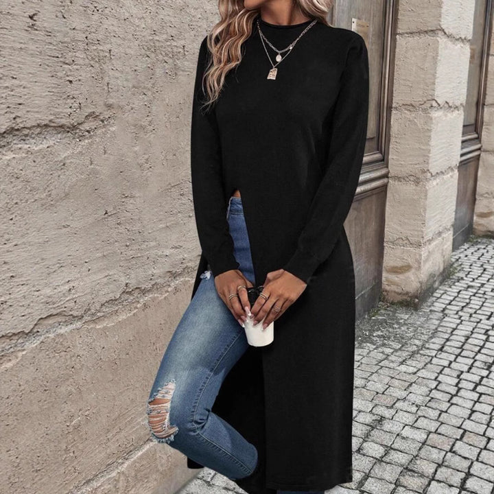 Damen elegantes Strickkleid mit seitlichen Schlitzen Drune