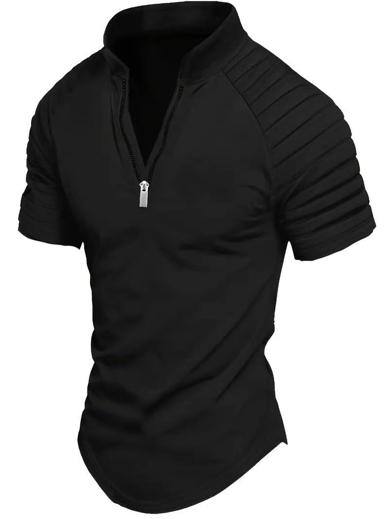 Herren sportliches Funktionsshirt mit halbem Reißverschluss und Rippdetails Drune