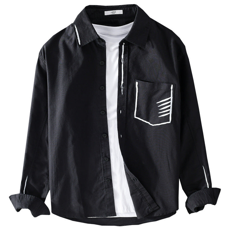 Herren Leichtes Baumwoll-Overshirt mit Kontrastnaht und aufgesetzter Brusttasche Drune
