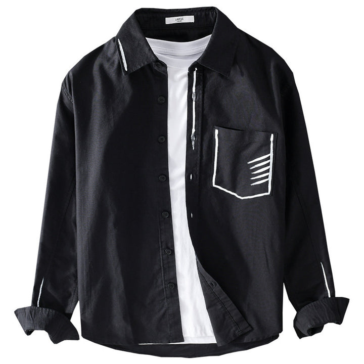 Herren Leichtes Baumwoll-Overshirt mit Kontrastnaht und aufgesetzter Brusttasche Drune