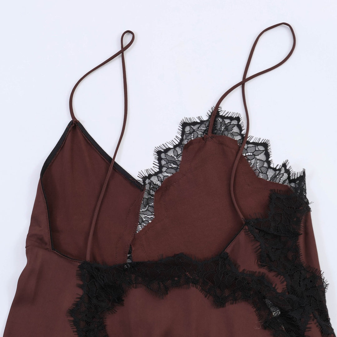 Damen Spitzen-Hängerchenkleid mit asymmetrischem Saum und zarten Trägern Drune