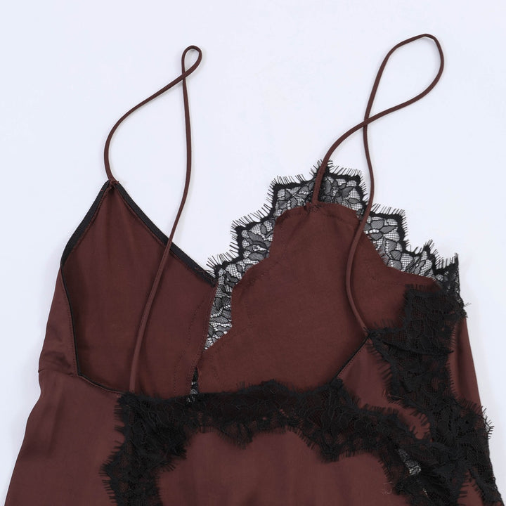 Damen Spitzen-Hängerchenkleid mit asymmetrischem Saum und zarten Trägern Drune