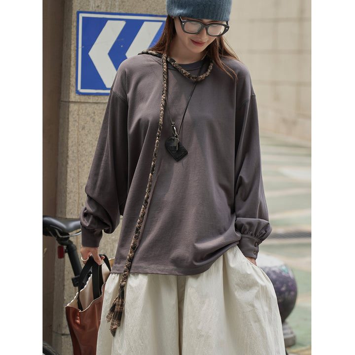 Damen Relaxed-Fit Langarmshirt aus Baumwolljersey mit gerundetem Saum Drune