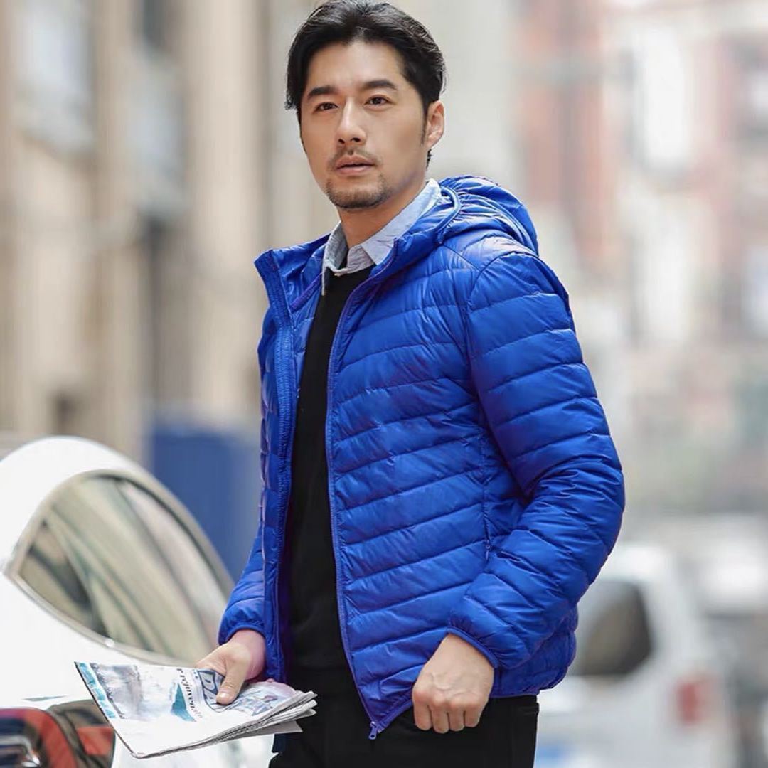 Herren Ultraleichte gesteppte Kapuzenjacke mit windabweisender Hülle und Kompaktpackfunktion Drune