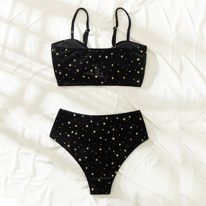 Damen Hochtaillierter Bikini mit glamourösem Sternenmotiv Drune