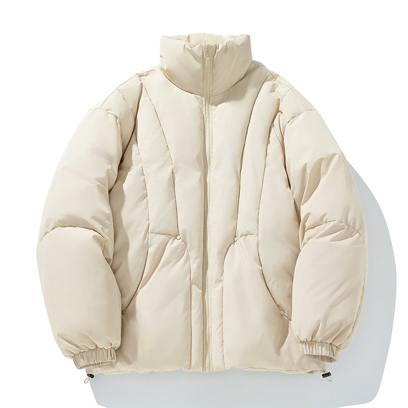 Unisex Boxy-Pufferjacke mit vertikaler Steppung, hohem Stehkragen und Kordelzugsaum Drune