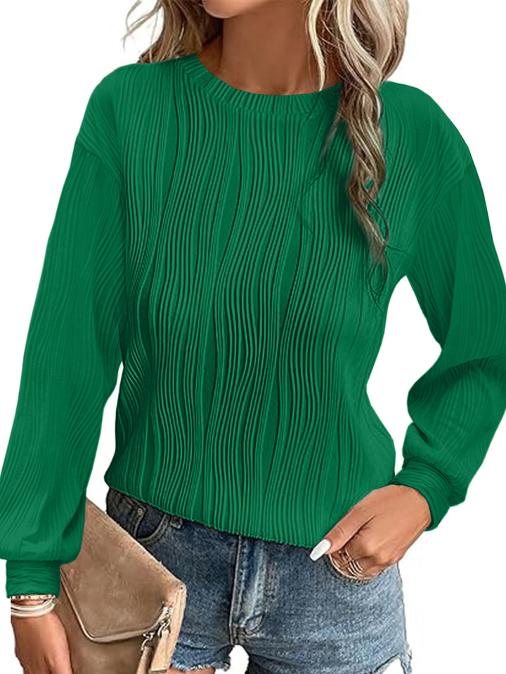 Damen Fein plissiertes Langarmshirt mit Rundhalsausschnitt und strukturierter Wellenoptik Drune