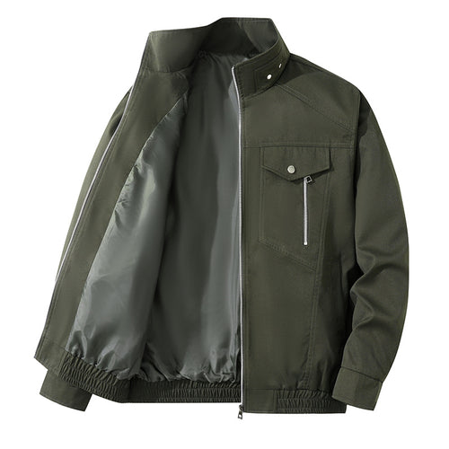 Men's  zip-front lightweight utility jacket with stand collar snap closure and chest zip pocket Drune