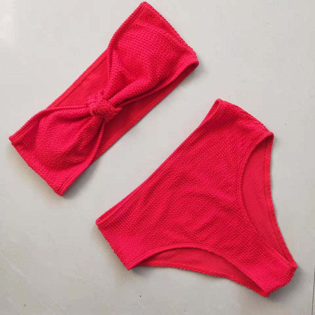 Damen Bikini-Set mit strukturierter Oberfläche und modischem Knoten Drune