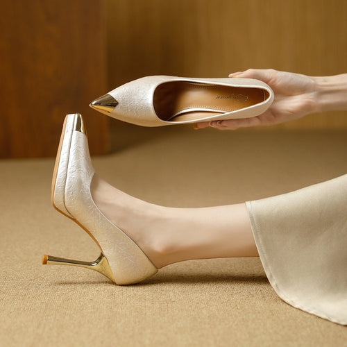 Damen elegante High Heels mit glamourösem Metall-Spitzen-Design Drune
