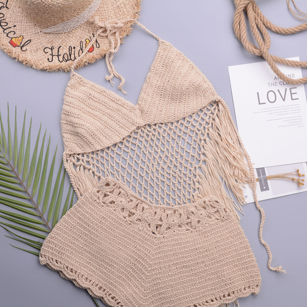 Damen gehäkelter Bikini mit fransigen Details Drune