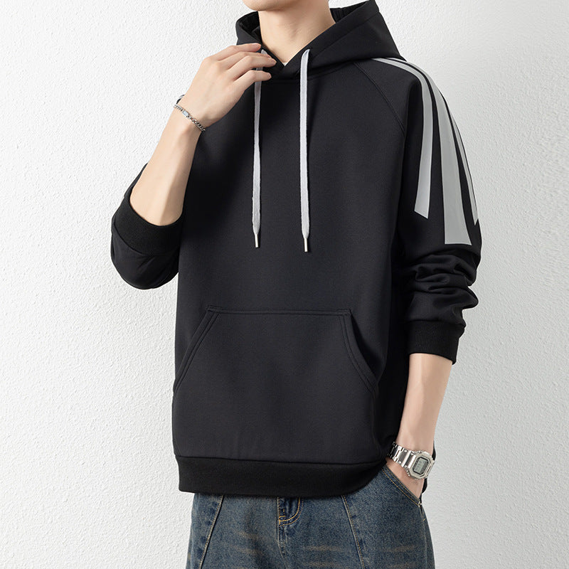 Herren Kapuzenpullover mit Raglanärmeln, Kängurutasche und Kontraststreifen Drune