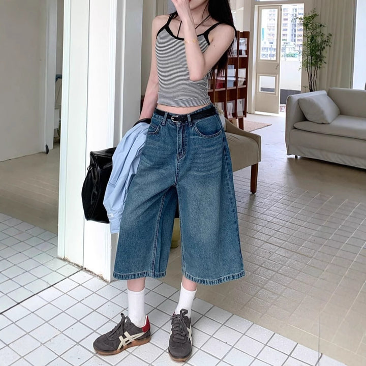 Damen Weit geschnittene Jeans Culottes Drune