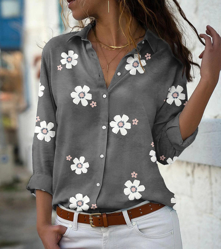 Damen Bluse mit Blumenmuster, Hemdkragen und lockerer Passform Drune