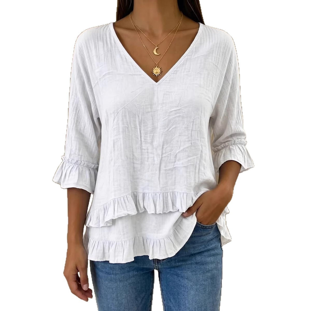 Damen Verspielte Langarm Bluse mit Volant Drune