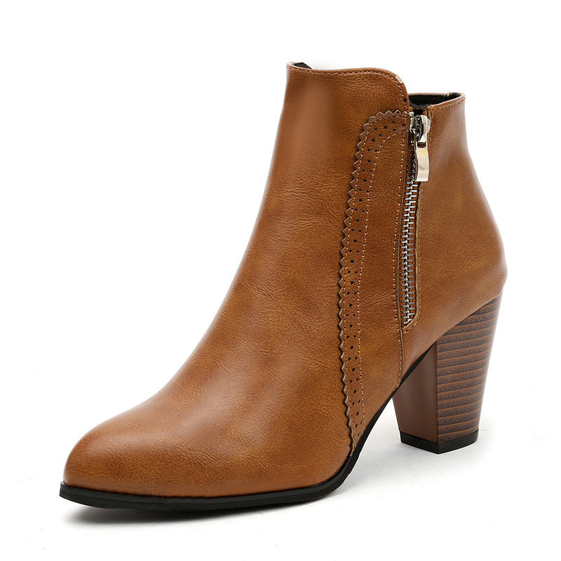 Damen elegante Stiefeletten mit modischem Reißverschluss und komfortablem Blockabsatz Drune
