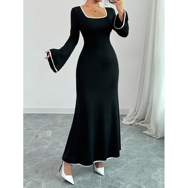 Damen Elegantes Maxikleid mit weiten Ärmeln und quadratischem Ausschnitt Drune