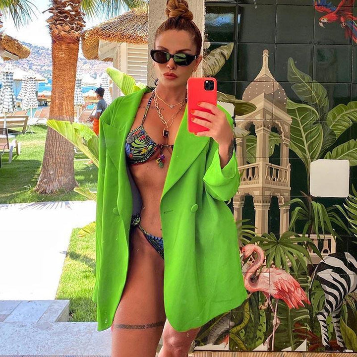 [Damen] Leichter Oversize-Strandblazer als lässiges Cover-Up mit fallendem Revers Drune
