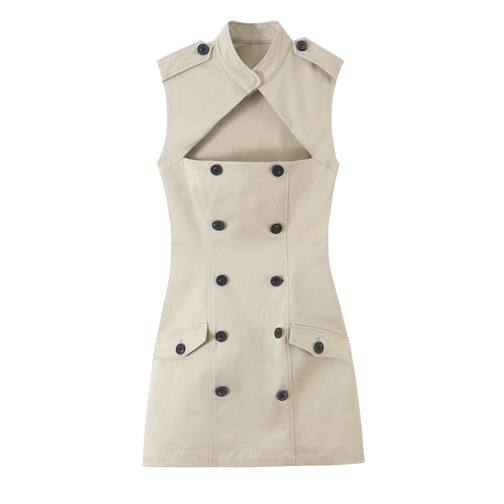 Damen Ärmelloses Trenchkleid mit Cut-Out und doppelreihiger Knopfleiste Drune