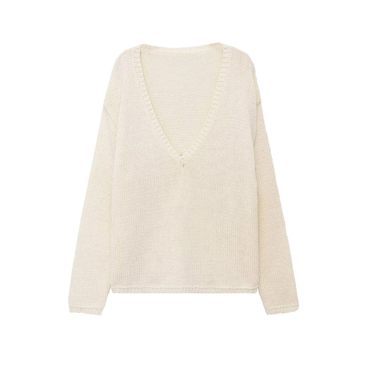 Damen Grobstrickpullover mit tiefem V-Ausschnitt und Oversize-Schnitt Drune