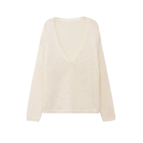 Damen Grobstrickpullover mit tiefem V-Ausschnitt und Oversize-Schnitt Drune