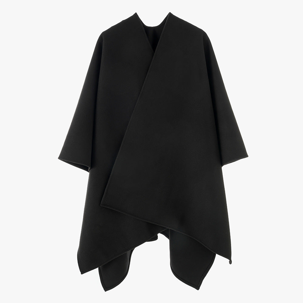 Damen Oversize-Capeponcho mit Wickeloptik und V-Ausschnitt Drune